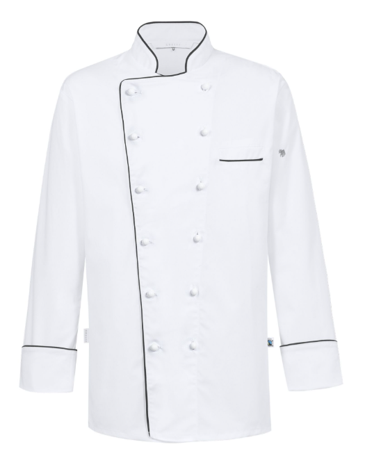 Chaqueta Chef GREIFF con ribete en burdeos, para hombre, manga larga, blanca