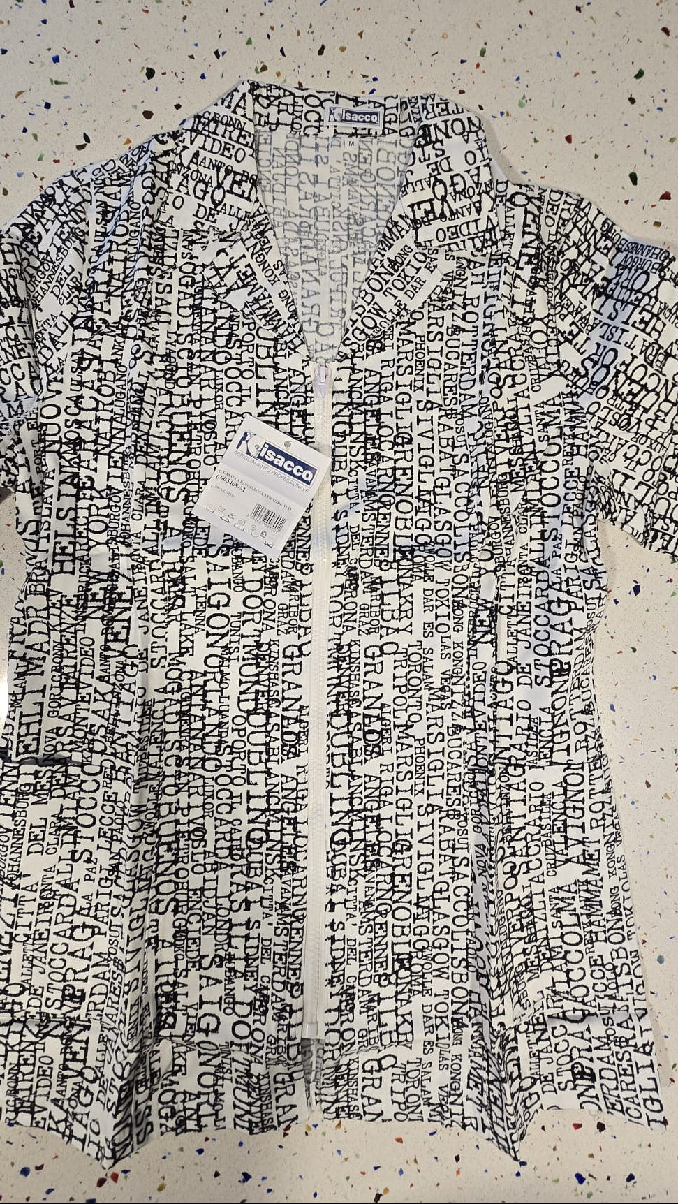 ISACCO Casaca BARCELLONA NEW YORK, para mujer, blanca/negra letra