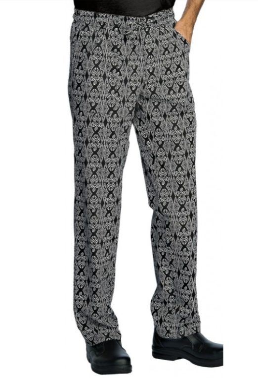 Pantalon de Chef ISACCO "MAORI 91", negro/blanco