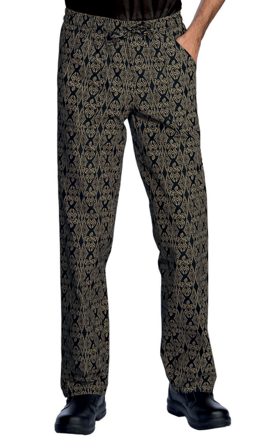 Pantalon de Chef ISACCO "MAORI 92", negro/oro