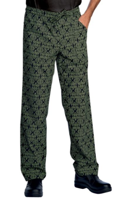 Pantalon de Chef ISACCO "MAORI 94", negro/verde