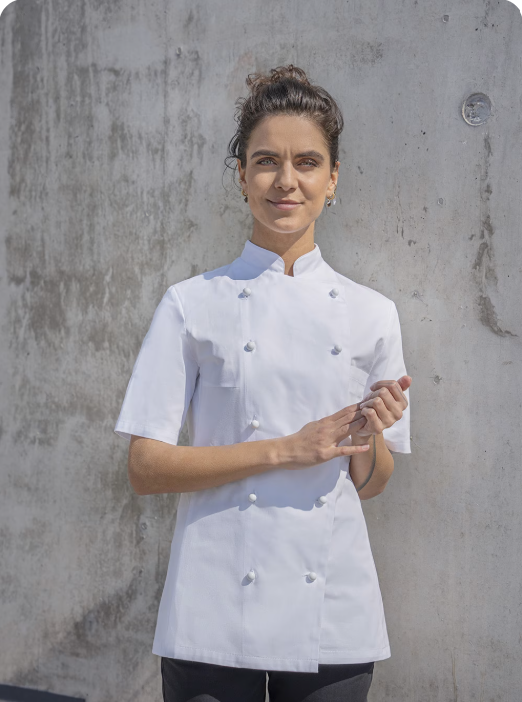 Chaqueta Chef KARLOWSKY PAULINE para mujer, manga corta, blanca